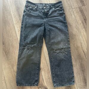 Express 90s mid rise distressed wide leg crop jeans